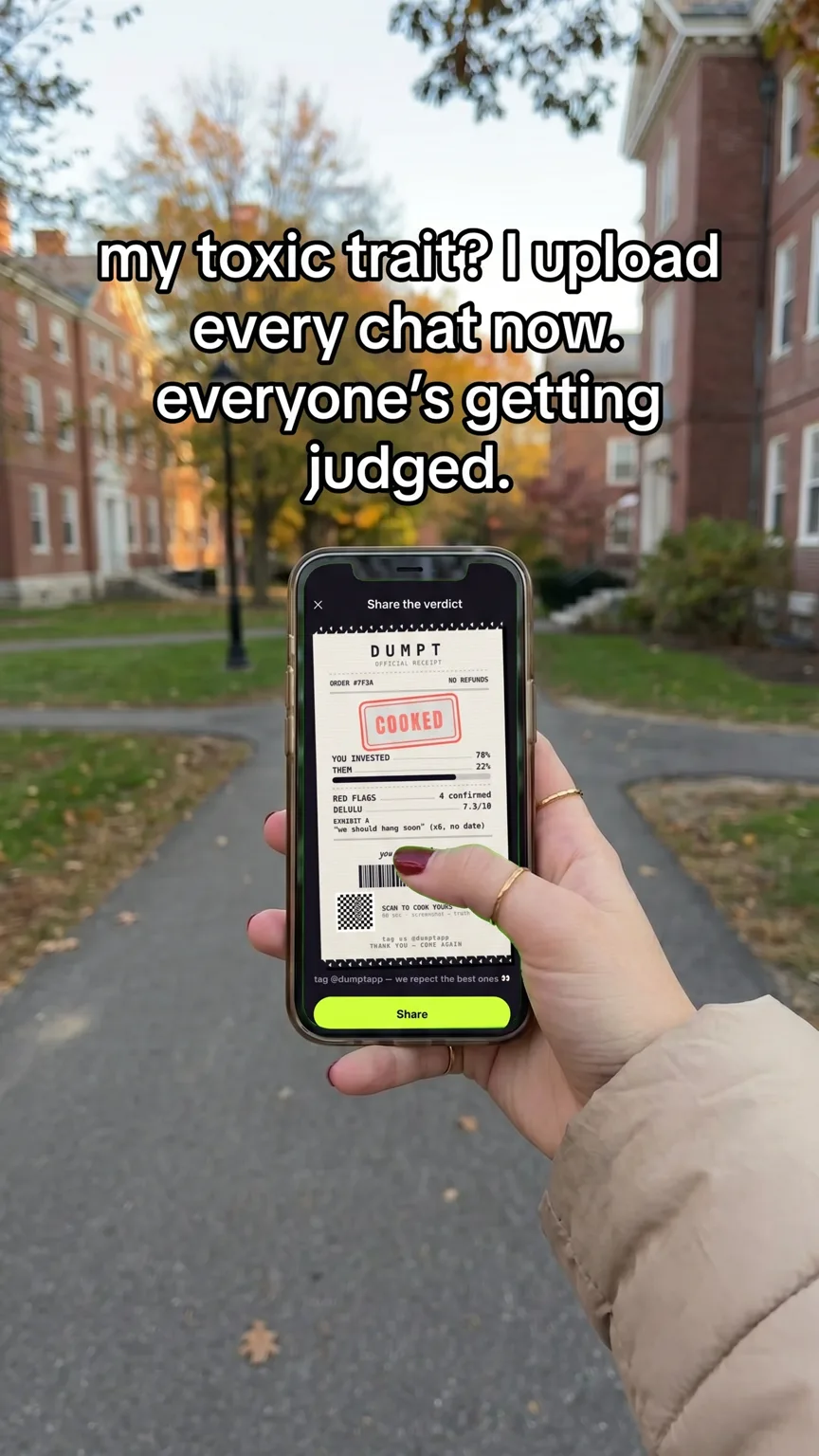 Creator: “my toxic trait? I upload every chat now — everyone’s getting judged.”